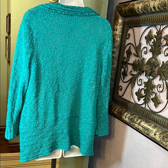 FeverTurquoise Sweater- knubby textured open cardigan Sz L - Picture 2 of 11